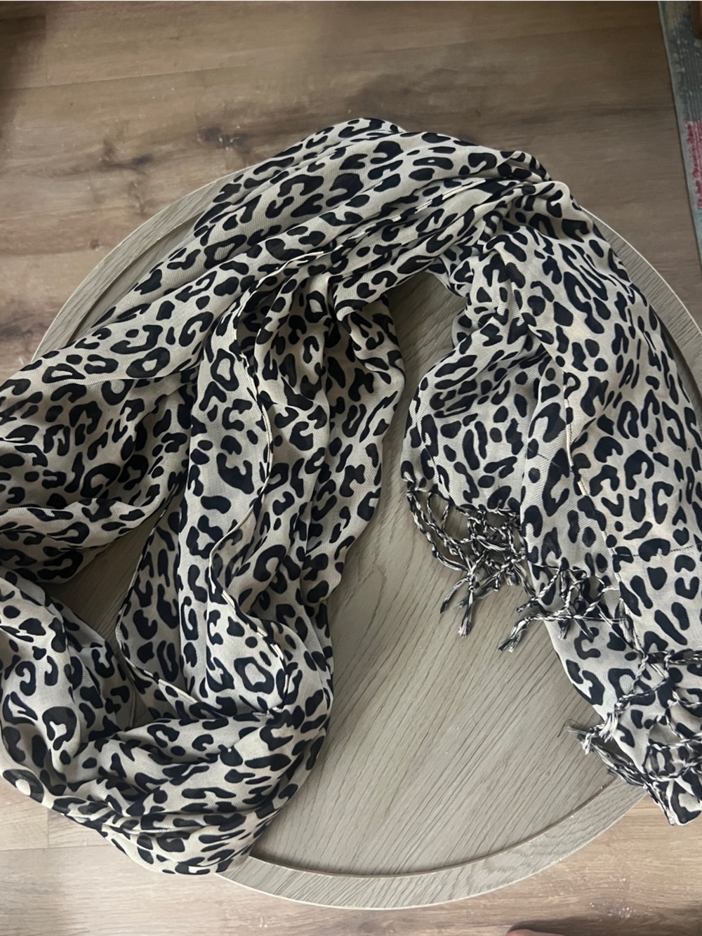 Lane Bryant Black and Cream Leopard-Print Scarf
